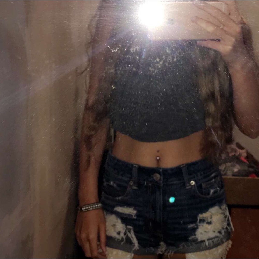 denim shorts with crochet bohemian pockets